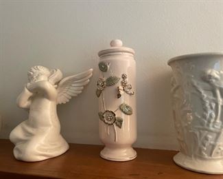 Tilso Jar with Lid - Floral and Beaded Accents Design, 1984 Ceramic Singing Angel Figurine