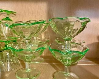 Set of Green Uranium Glass - Sherbet Glasses