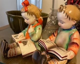 Pair of Porcelain Figurines Boy & Girl Reading Book