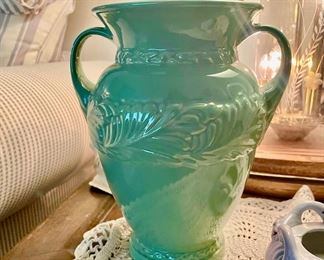 Mint Green Abingdon Pottery Urn/Vase With Handles