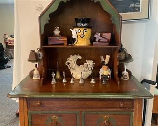 Victorian Oak Wash Stand/Side Board with Green Trim