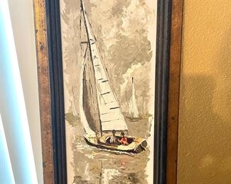 Mid Century Sail Boat Painting $20