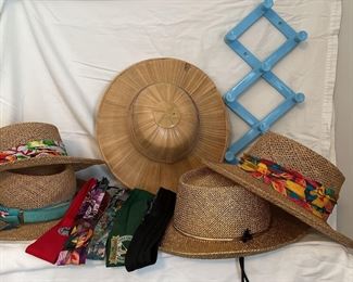 5 Straw Hats with Colorful Hat Bands