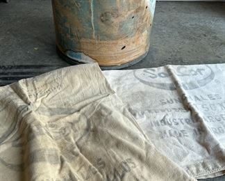 Antique Aluminum Barrel and Two Antique Canvas Bags From Argentina