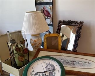 Bird and Flower Lovers Mirror, Frame, Lamp, Trinket Box, Candle, Clock, and 2 Pieces of Wall Art