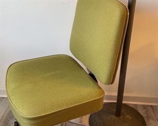 Classic Mid Century Metal Coat Rack and Rolling Swivel Office Chair In Avocado Fabric