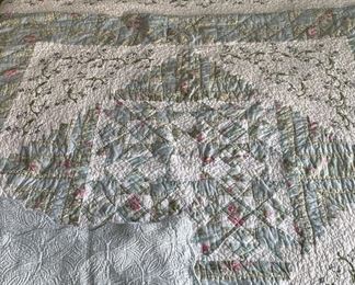 Embroidered French Country Quilt 85x85 In, 2 King Shams In Blue, 2 Std Shams In Quilt Pattern