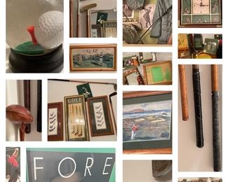 Golf Decor Old Wooden Golf Clubs, Wall Art, Statues, Photo Frames, Brass Bookends