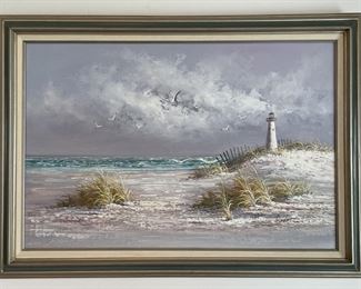 Lighthouse Seascape Painting Signed By Gordon