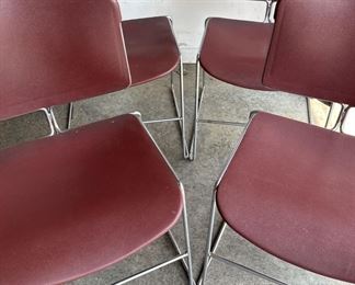 Max Stacker Steelcase Mid Century Chairs Bent Metal Chrome with Plastic Burgundy Seat and Back