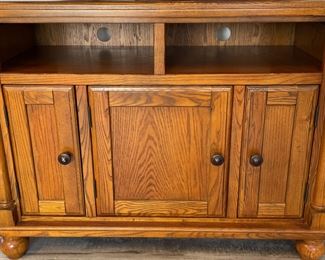 Oak TV Stand In Rich Honey Oak Stain, Sturdy Piece