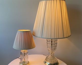 Tall and Small Glass and Brass Tone Lamps with Ivory Shades