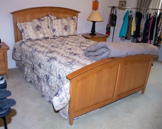 Queen size bed, mattress, and box spring with night stands(x2)