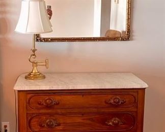 Antique Marble Top Dresser w/4 Drawers $350 (34”H x 39”W x 18”D)