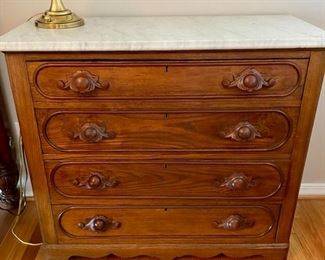 Antique Marble Top Dresser w/4 Drawers $350 (34”H x 39”W x 18”D)