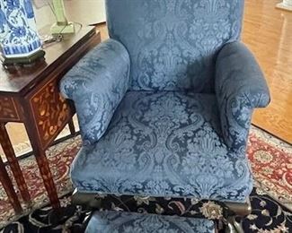Claw Footed Upholstered Chair w/Footstool $195 (25”W x 49”H x 26”D) 