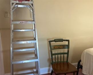 Aluminum Ladder and antique chair