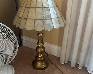 Brass lamp with shell shade 