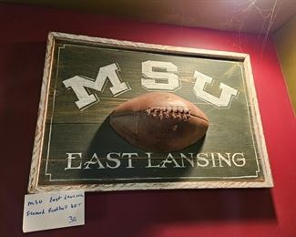 $30 MSU East Lansing Framed Football art