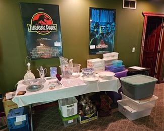 $20 Framed movie posters, $3-4 Storage bins