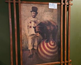 $50 Clown/bear Wood framed art