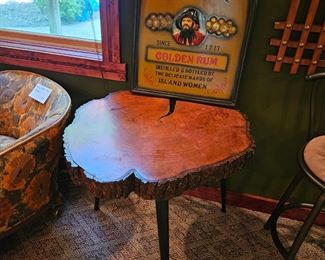$175 Live edge 3" thick End table,  SOLD Blackbeards Golden Rum wooden sign