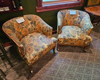 $25 ea Floral barrel chairs w/casters