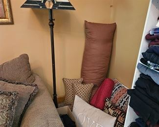 $120 Stained glass floor lamp, $2-4 Decorator pillows