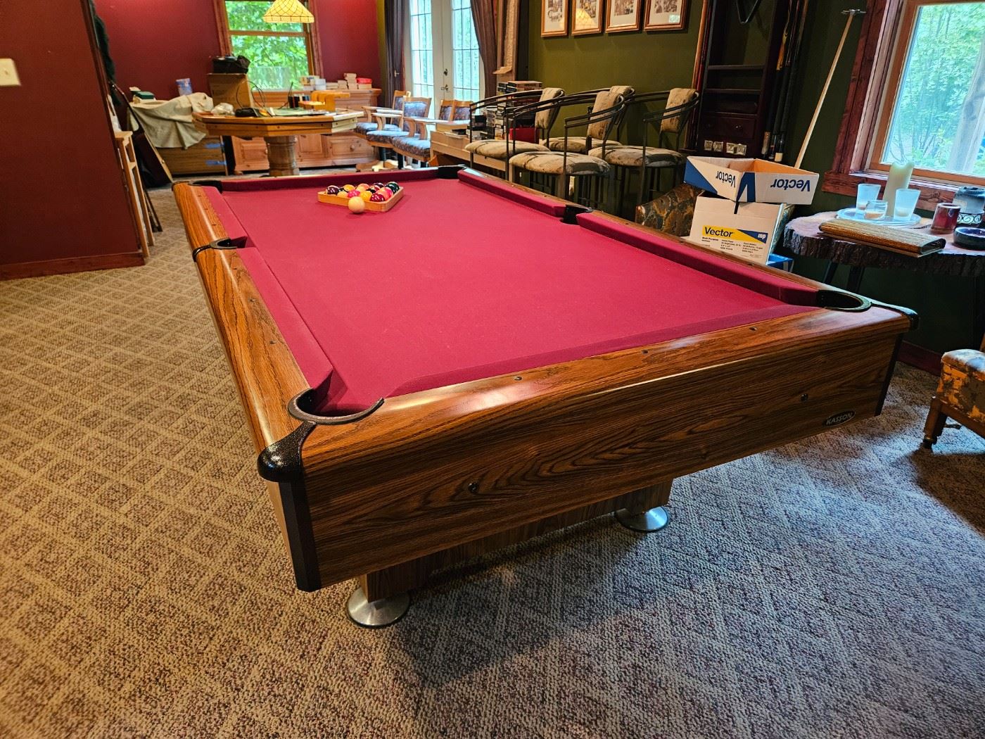 **1/2 off if removed by 6/9, otherwise $350 Kasson 7" 3pc slate pool table,  balls, sticks and wall holder
