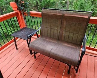$60 Glider loveseat, $14 Metal side table