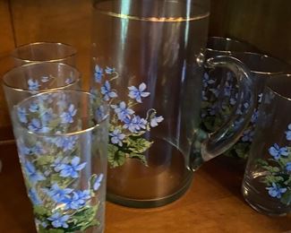 Painted lemonade glass pitcher set 