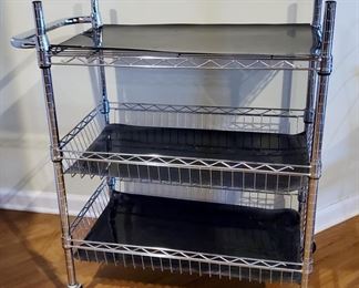 3 Tier Wire Rolling Cart with Handle Bar, Steel Service Cart with Wheels