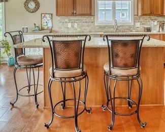 Three (3) Black/Copper 30-in H Bar height Upholstered Swivel Metal Bar Stool with Back