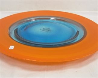  HAND BLOWN ART GLASS 17.5" TWO TONE PLATTER