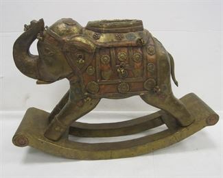 BRASS AND COPPER COVERED INDIAN ROCKING ELEPHANT. 11.5" TALL