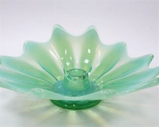 FOSTORIA HEIRLOOM GLASS CANDLE HOLDER. 8.5" WIDE