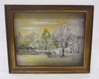 VANITA MATHEWS (1923-2022) OREGON WATERCOLOR TITLED "GREEN BELT". 6 X 7"