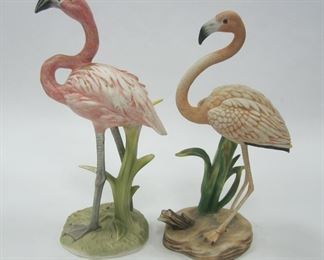 TWO PORCELAIN PINK FLAMINGOS. ONE IS GOTO ORGINAL JAPAN, OTHER IS 1979 GOEBEL. 7.75" TALL