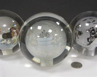 THREE INSIDE PAINTED CHINESE GLASS BALLS