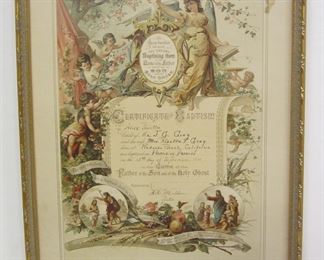 1910 BAPTISM RECORD PRINT, FRAME IS 18.5 X 14.75"