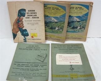 FIVE OLD TELEPHONE BOOK DIRECTORIES - MOSTLY SOUTH KING COUNTY, 1950'S. AUBURN, MAPLE VALLEY, KENT, RENTON, ENUMCLAW. 1955, 1956, 1957, 1960, 1954 & 1952. SEATTLE 1952