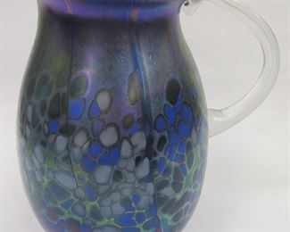 IRIDIZED ART GLASS SIGNED PITCHER