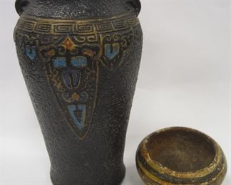 JAPANESE BLACK POTTERY VASE AND SOUTHWEST BOWL