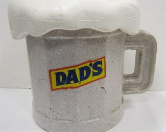 VINTAGE DAD'S ROOT BEER STYROFOAM NOVELTY COOLER 13.5" TALL. SOME COLOR FADING