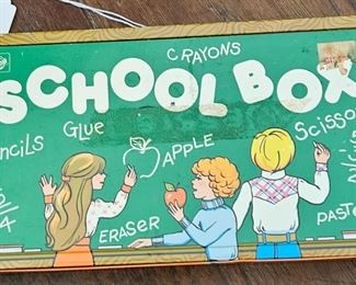 Vintage metal school supplies box 