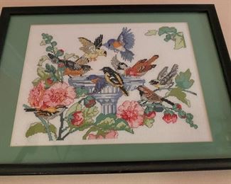Sweet needlepoint of southern birds.