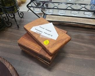 9 WOODEN TRIVETS