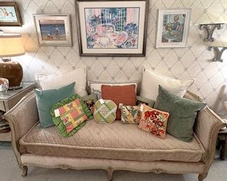 Antique French day bed with custom velvet upholstery