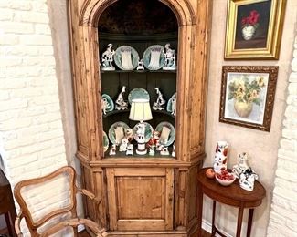 Antique pine corner cabinet with painted dome