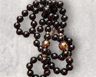 14k gold bead and hematite long necklace